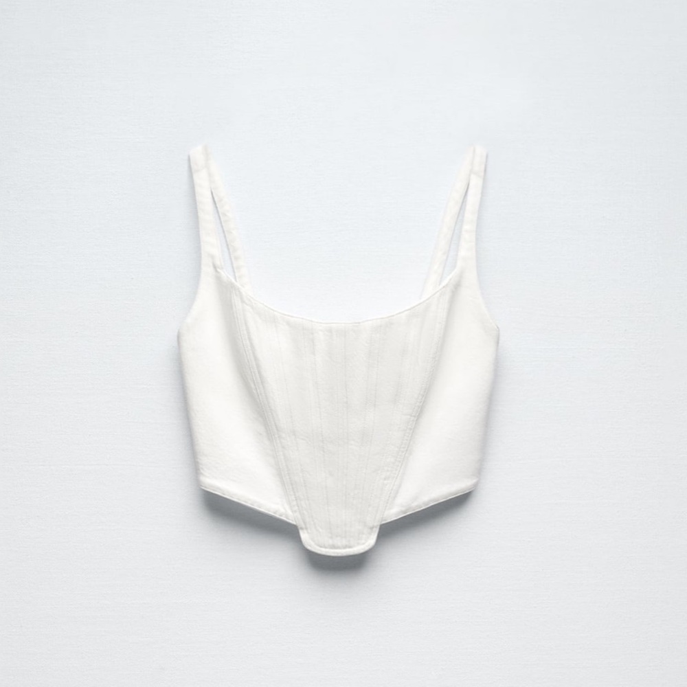 Zara Topstitched Corset Top - Oyster/Off White - Size Small - NWT - Picture 9 of 9